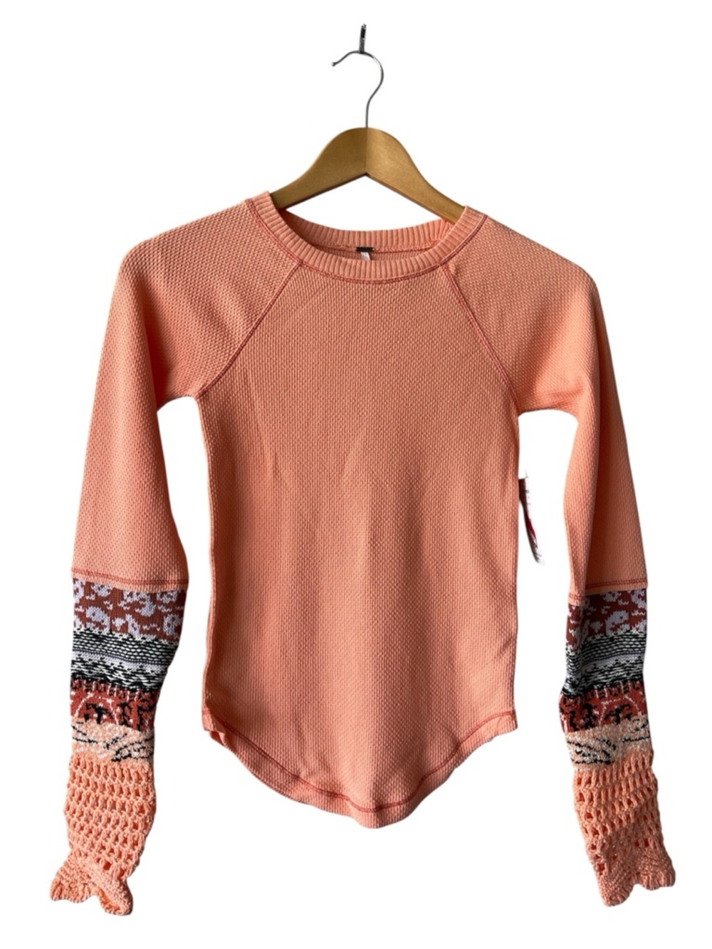 Free People In the Mix Cuff Dessert Orange Thermal Top XS NWT